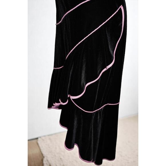 Y2K Velvet Halter Dress with Pink Piping Blondie Nites by Linda Bernell 16W - Picture 6 of 14